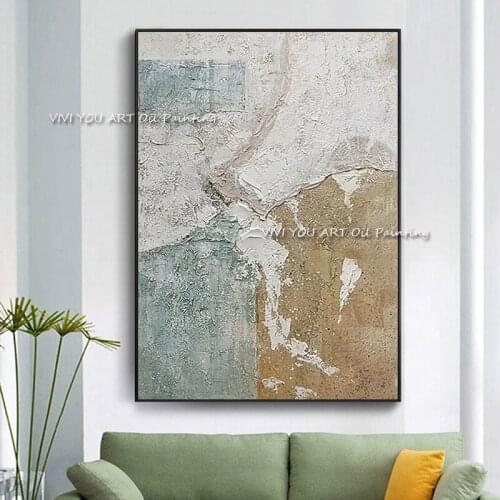 The Hand-Painted Taupe White Oil Paintings on Canvas Abstract Creative Painting Wall Picture for Home Adult Decor Art Frameless