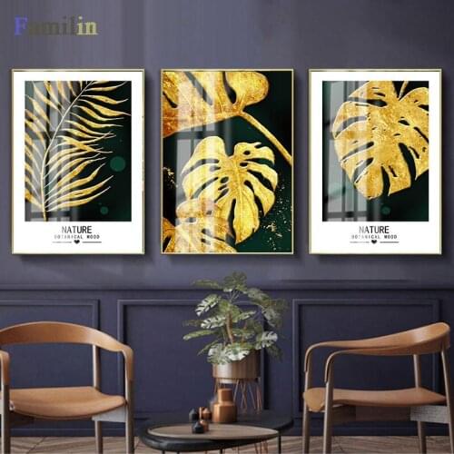 Nordic Golden Flowers Leaf Canvas Painting Poster Print HD Decor Wall Art Pictures For Living Room Bedroom Aisle Unique Plants