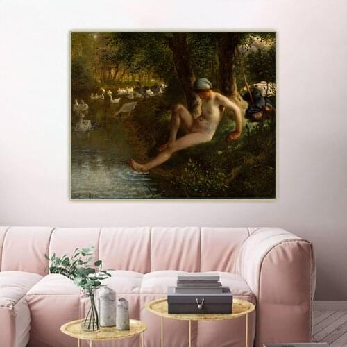 Citon Jean Francois Millet《Goose Girl Bathing》Canvas Art Oil Painting Artwork Poster Picture Wall Decor Backdrop Home Decoration