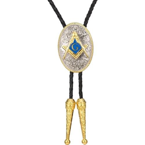 KDG Western Cowboy Zinc Alloy Two-color Mason Tie Pendant Necklace Western Cowboy Necklace Genuine Leather Cord
