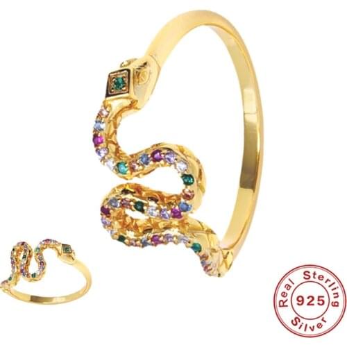 Canner Single Gold Color Finger Ring AAAAA Fashion Anillos Fancy Zircon Snake-shape Ring For Women 100% Real Sterling 925 Silver