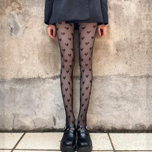 K3NF Women Sexy Lace Pantyhose Sweet Heart Pattern Tights Lolita Fishnet Stockings