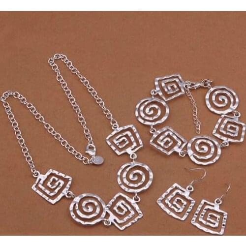 Wholesale Sterling 925 Silver Jewelry Set,925 Silver Fashion Jewelry,Square Thread Necklace+Bracelet+Earring Set SMTS431
