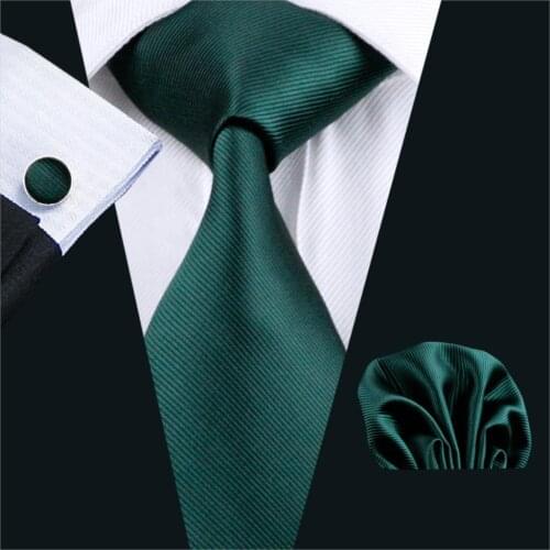 FA-830 Mens Necktie Green Solid 100% Silk Jacquard Tie Hanky Cufflinks Set Business Wedding Party Ties For Men Free Shipping
