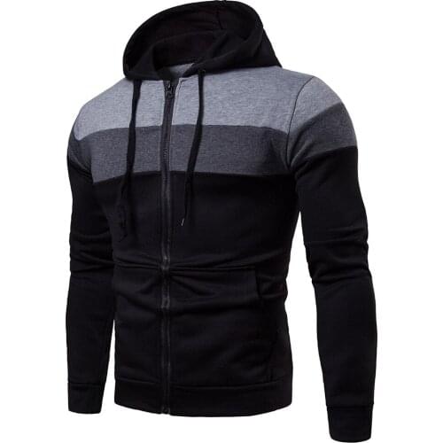 ZOGAA 2021 Autumn And Winter New Mens Solid Color Stitching Sleeve Casual Cardigan Hooded Mens Sweater Fashion Casual Hoodie