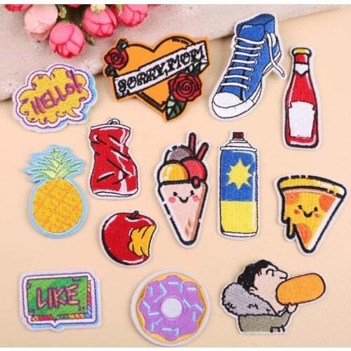 50pcs/lot Drink Ice Cream Love Embroidery Patches Letters Clothing Decoration Accessories Diy Iron Heat Transfer Applique