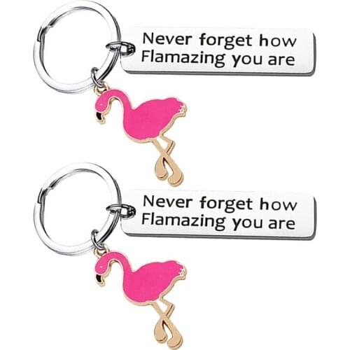 Never Forget How Flamazing You Are Keychain with Flamingo Stainless Steel Pendant Keyring Jewelry