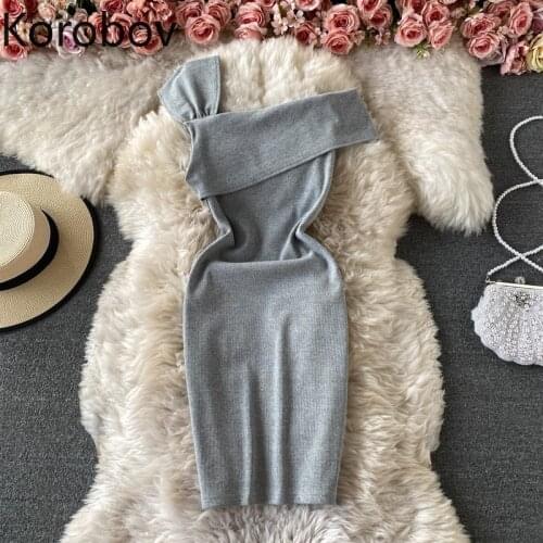 Korobov 2021 New Chic Bodycon Dress Women Solid Color Off Shoulder Slim Waist Mini Dresses Casual Fashion All-match Vestidos