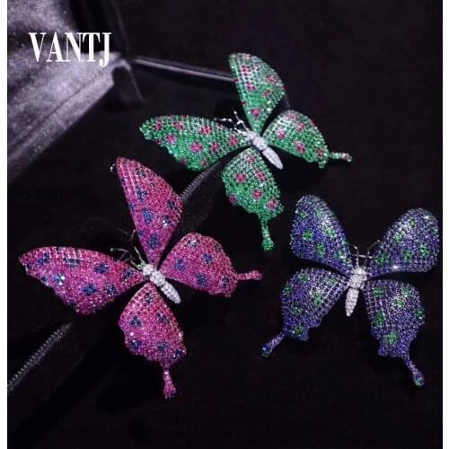 New Butterfly Brooch Sterling 925 Silver Created Gemstone Emerald Sapphire for Women Lady Party Wedding Jewelry Gift Wholesale