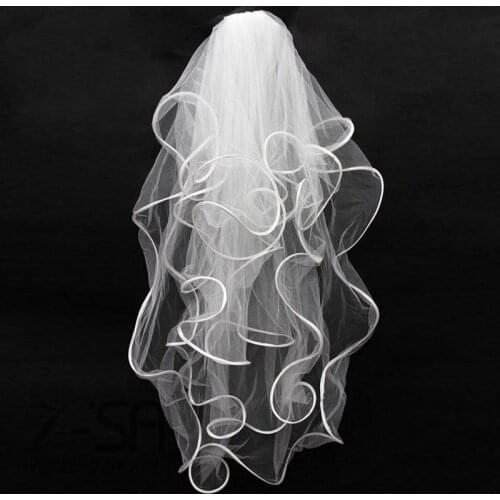 2019 Ruffles Tulle Crinkle Hem Wedding Veil Short Mantilla Bride Head Accessories Bridal Veils With Comb