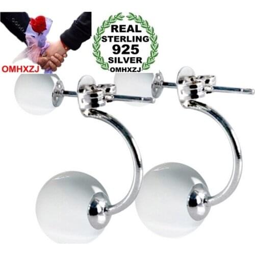OMHXZJ Wholesale Fashion woman jewelry twins White translucent cats eye opals Real 925 sterling silver Stud earrings YS117