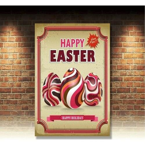 Retro Metal Tin Signs Happy Easter Vintage Donuts Plate Art Wall Decor Poster