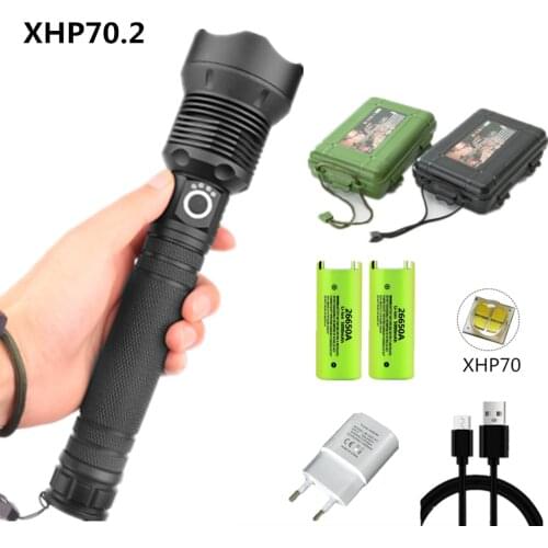 Most powerful flashlight 7000 lumens Lamp xhp70.2 usb Zoom led torch xhp70 18650 or 26650 battery Best Camping Outdoor hunting