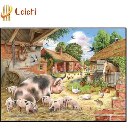 Rhinestone painting Farm animal landscape, cute piggy diamond embroidery diamond painting mosaic diamond full drill home decor