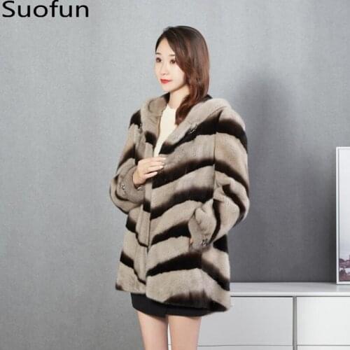 Suofun Long Thick 2021 New Fashion Winter Parker Mink Fur Jacket Womens Medium Long Hooded Korean Mink Coat Luxury Overcoats