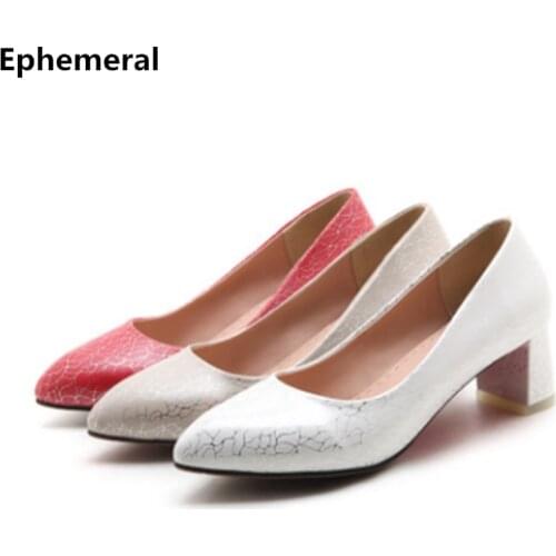 Womens Cow Muscle Shoes Stiletto Heels Med Elegant Office Ladies Pumps Bow Blue Black Plus Sizes 34-43 Brand Fashion Ephemeral