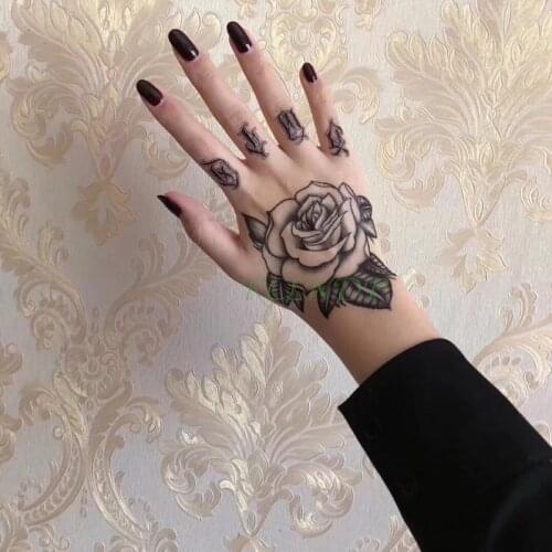1PC Waterproof Temporary Tattoo Sticker Flower Rose Fake Tatto Flash Tatoo Hand Arm Palm Finger Back Tato Body Art for Women Men