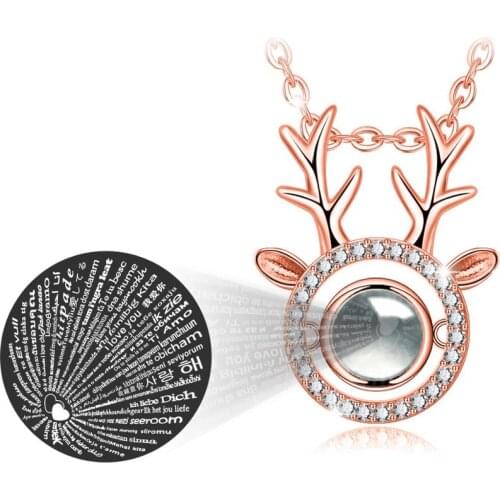 EUDORA 925 Sterling Silver Christmas deer I love you Projection Pendant Necklace Romantic Love Memory Creative jewelry Gifts CYT