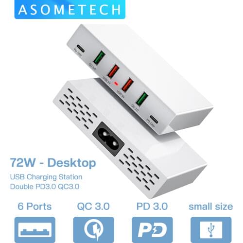 6 Ports PD Fast Charging USB Charger 18W QC3.0 PD 3.0 Phone Charger Station Multi-port Quick Charger for iPhone Samsung Xiaomi
