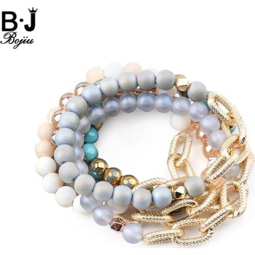 BOJIU Bohemian Big Link Gold-color Chain Charm Bracelets For Women 8mm Matte Glass Beads Bracelet Lady Party Jewelry Gift BC290