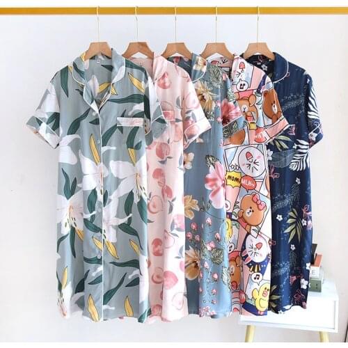 Women Floral Printing Sleepshirts Nightgowns Night Dress Fashion Girls Nighty Sleepwear Ladies Nightwear Summer Homewear