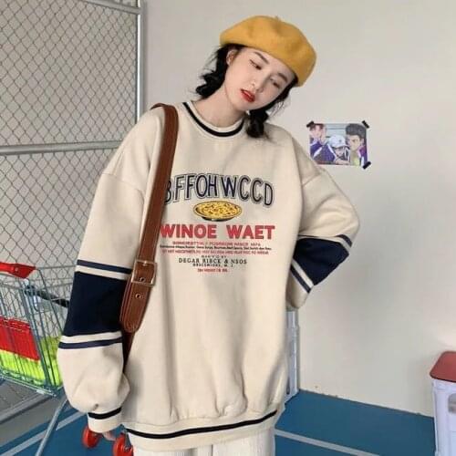 Jamiela Style Brand Vintage Letter Print Crewneck Sweatshirt for Teens Women Long Sleeve Tops New Korean Harajuku hoodie Clothes