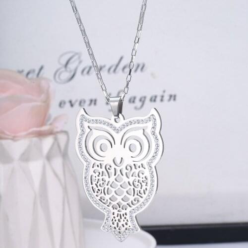 Trendy Big Owl Pendant Womens Necklace Long Stainless Steel Necklace Cute Animal Jewelry Unique Collier Femme 2021