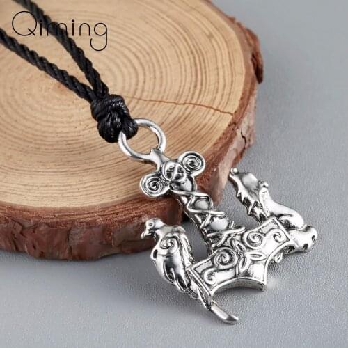 Valknut Vikings Punk Necklace Women Norse Bird Wolf Anchor Necklace Original Animal Vintage Men Jewelry Necklace Gif