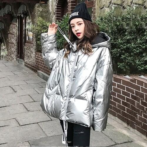 2020 Winter Glossy Bright Down Parka Womens Hooded Coat Zip Jacket Large Size Loose Winter Warm Thick Parka Women Jacket
