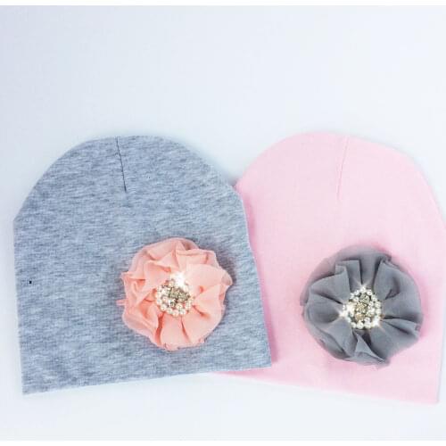 1 Piece New Fashion Flower diamond pearl Baby Girls Hat Newborn Elastic Baby Turban Hats for Girls Cotton Infant Beanie Cap