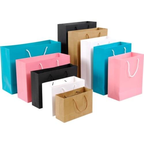 10pcs Gift Paper Bag Custom Gift Clothing Shopping Bag Kraft Paper Solid Color Black White Pink