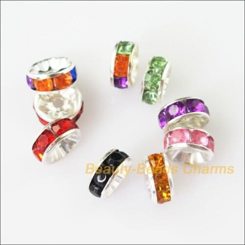 100 New Charms Round Flat Spacer Beads End Caps Acrylic Crystal Mixed 8mm