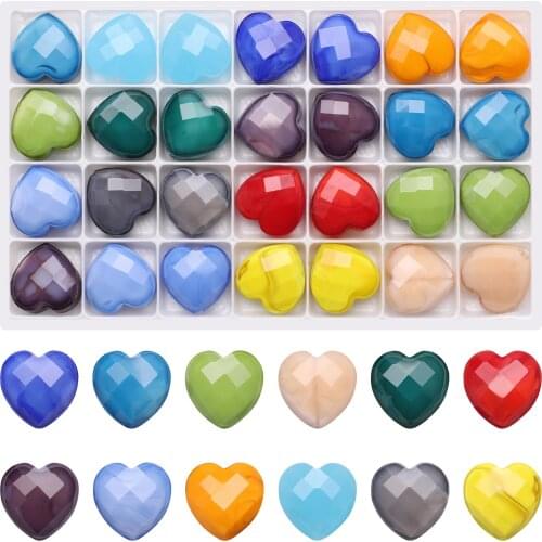 14 Colored Glass Heart Beads Green 56Pcs 16MM Faceted Pendant Love Heart Crystal for DIY Handcrafted Necklace Bracelet Earrings