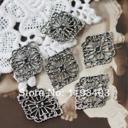 20PCS Antiqued Silver plated 15x21mm brass Filigree Jewelry Setting Cab Base Connector Finding (FILIG-AS-26)