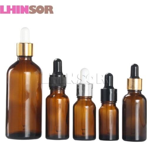10pcs/lot 5ml 10ml 15ml 20ml 30ml 50ml 100ml Amber Glass Essential Oil Doterra Vials Dropper Liquid Reagent Pipette Bottles