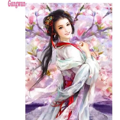 Diy 5d diamond painting"peach blossom beauty girl "full square drill diamond embroidery portrait woman cross stitch mosaic decor