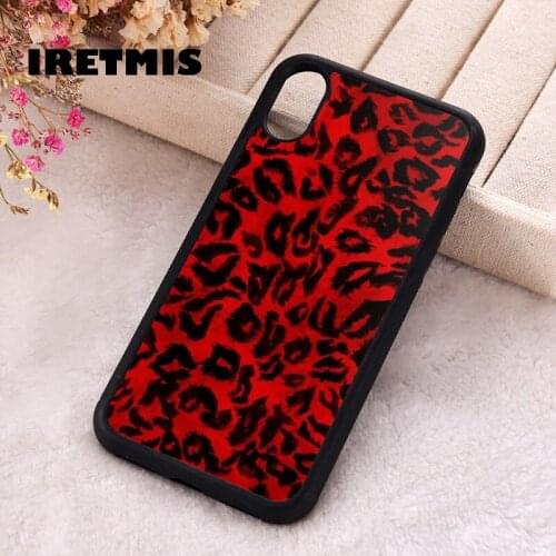 Iretmis 5 5S SE 2020 Phone Cover Case for iPhone 6 6S 7 8 Plus X Xs XR 11 12 Mini Pro Max Rubber Silicone Red Leopard Print