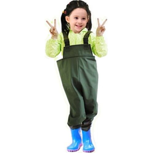 Kids Underwater Wader Waterproof Rompers Pants With Rain Boots Children Outdoor Fishing Angling PVC Suspender Siamese Trousers