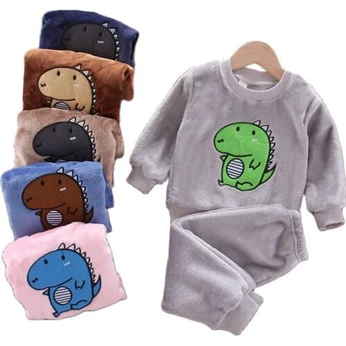 Kids Pajamas Set Girls Boy Toddler Child Winter Warm Flannel Fleece Catoon Dinosaur Coat Suit Christmas Home Tracksuit 1-6 years