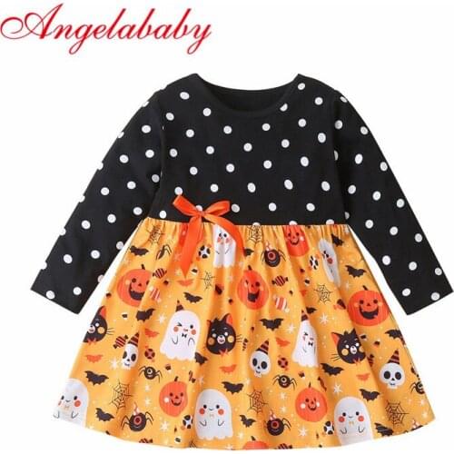Autumn Kids Fashion Dress Infant Baby Long Sleeve Halloween Dresses Cartoon Dot Princess Party Dress Clothes