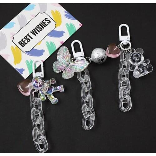 DIY Crystal Butterfly Bear Jelly Kids Keychain For Women Trinket Key Chains Ring Car Bag Pendent Charm Airpods Accessories D752