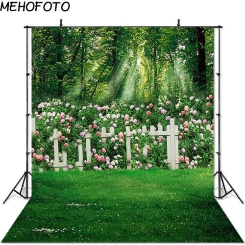 Flower Garden Photography Background Spring Forest Fence Grass Green Nature Photo Booth Studio Photoshoot Backdrops Props