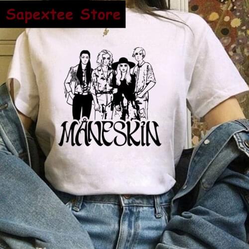Maneskin Damiano David Printed Tshirt Women Tees Shirts Casual Harajuku Tops 2021 Summer Fashion Short Sleeved T-shirt Girl Top