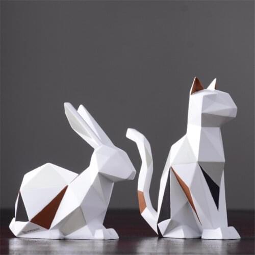 Geometric Resin Colorful Cat Rabbit Sculpture Animal Statues Simple Abstract Ornaments Modern Home Decorations