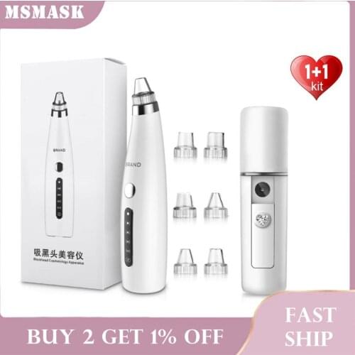 Microdermabrasion Blackhead Remover Face Skin Vacuum Pore Cleaner Suction Acne Pimple Removal Tool + Mini Nano Facial Steamer