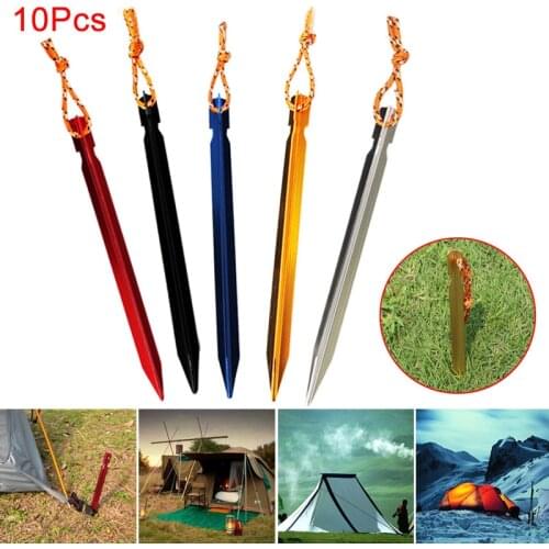 10 Pcs Tent Peg Nail Aluminium Alloy Stake with Rope Camping Equipment Outdoor Traveling Supplies Tent Building Beach Tent Pegs