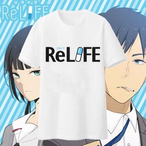 Anime ReLIFE Arata Kaizaki Cosplay Costume Unisex Cotton T-shirt White Tops Summer Short Sleeve Tee