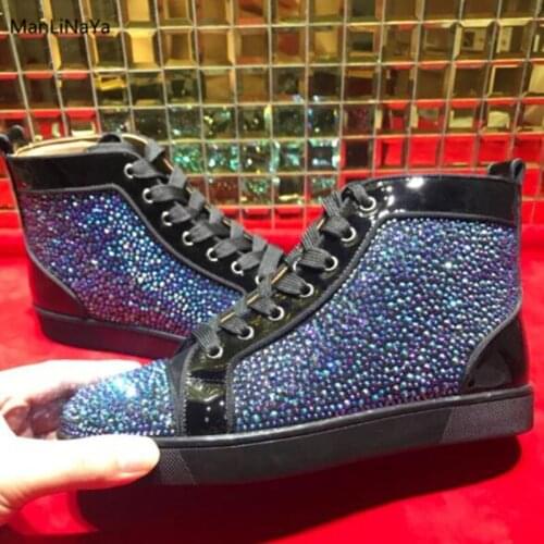 Full Glitter Crystal Casual Sport Men Shoes Lace-Up Male Sneakers Patent Leather Leather Strass Breathable Men Sneaker 2019 Hot