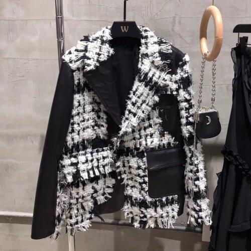 Autumn And Spring Women Coat Regular Length Real Sheepskin Patchwork Rove Genuine Leather Jacket Turn-Down Collar Clothes