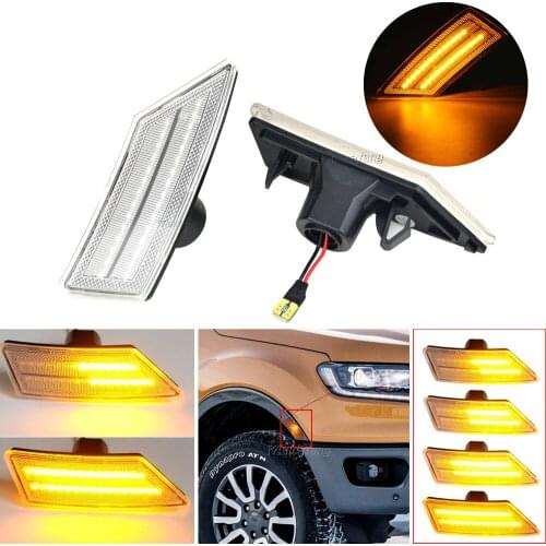 Car Front Bumper Turn Signal Lamp Dynamic Blinker Indicator LED Side Marker Light For Ford Ranger XL XLT Lariat 2019 2020